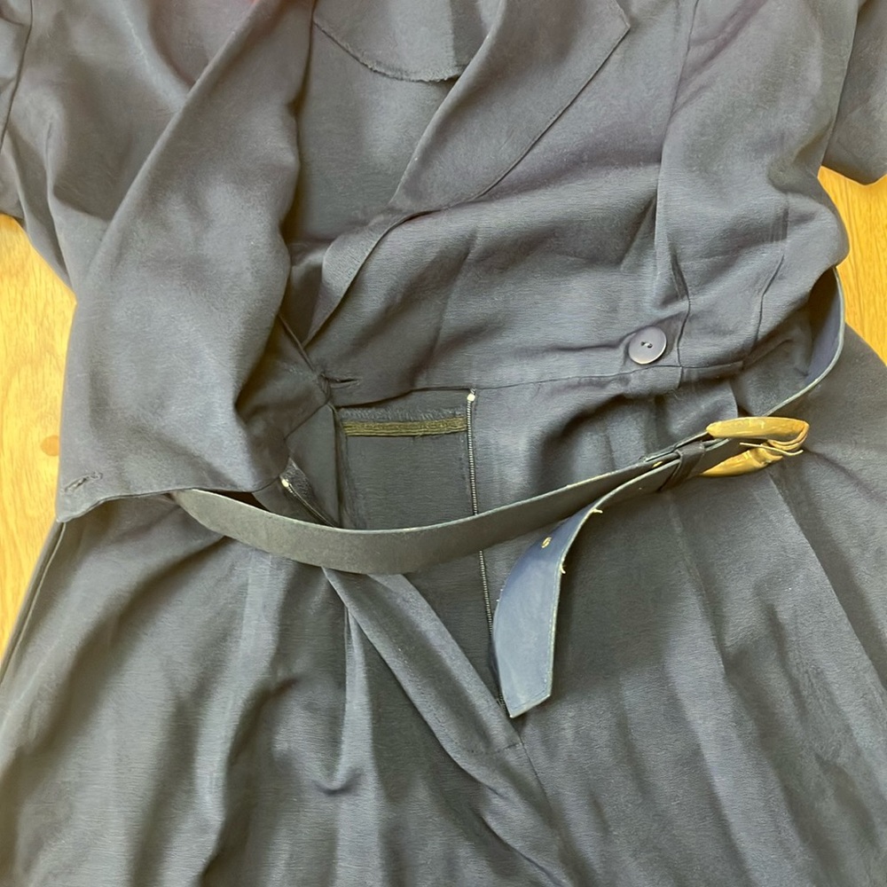 Vintage Navy Blue Belted Romper with Red Collar! - Picture 4 of 6